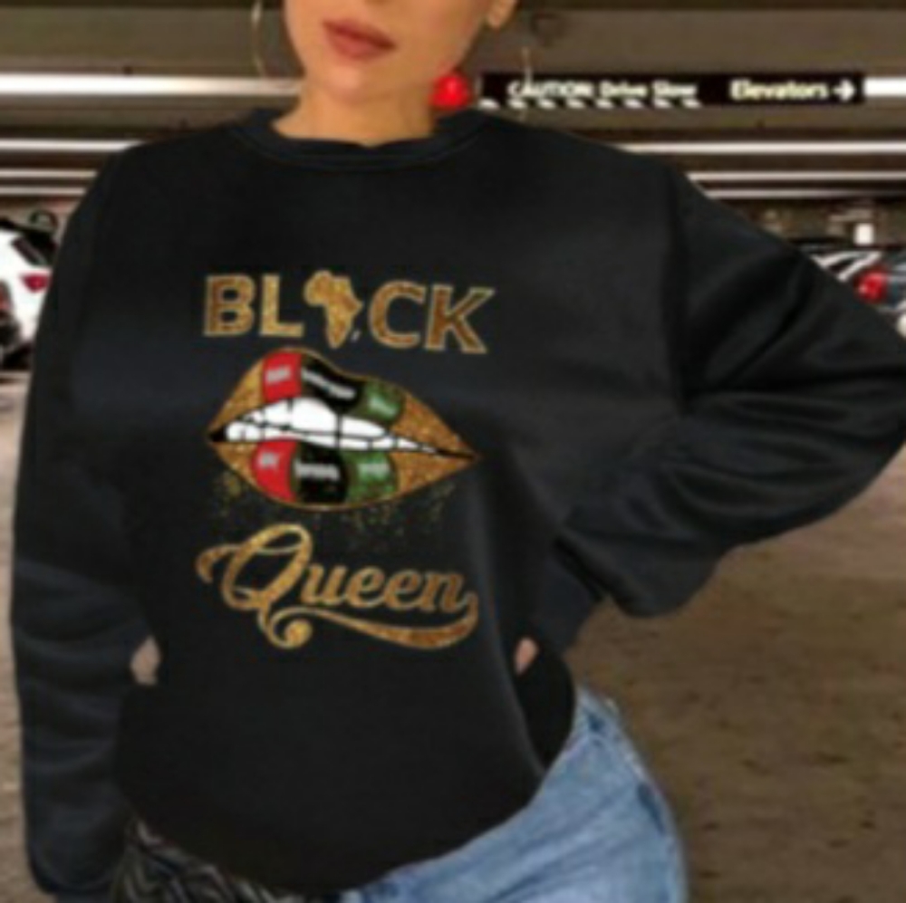 Black Queen Lip Print Sweat Shirt
